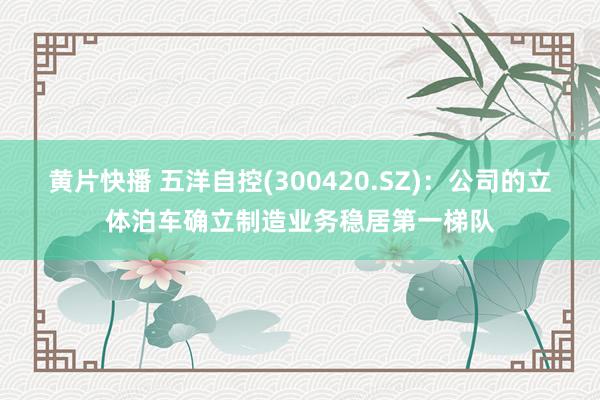 黄片快播 五洋自控(300420.SZ)：公司的立体泊车确立制造业务稳居第一梯队