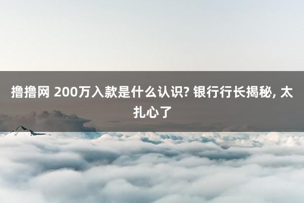 撸撸网 200万入款是什么认识? 银行行长揭秘, 太扎心了