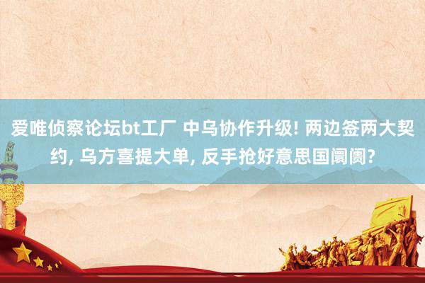 爱唯侦察论坛bt工厂 中乌协作升级! 两边签两大契约, 乌方喜提大单, 反手抢好意思国阛阓?